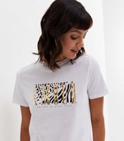 New Look White Animal Print Metallic Amour Logo T-Shirt